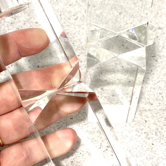 Vintage 1980s Oleg Cassini Lexington Crystal Candlestick Holders Clear Geometric - Picture 9 of 11